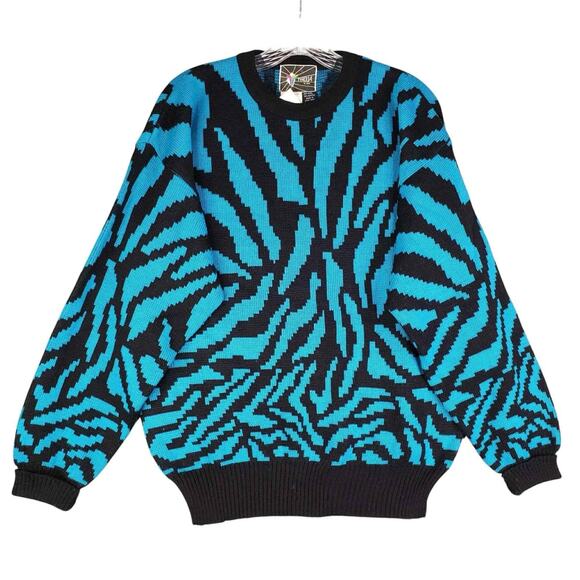 Vintage Tyrolia by Head Sweater Men’s Blue Neon Wool Ski Size ? Geometric - Picture 2 of 9